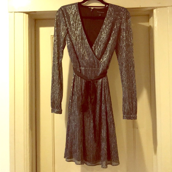 Banana Republic Pleated Faux-Wrap Metallic Dress - Picture 2 of 8
